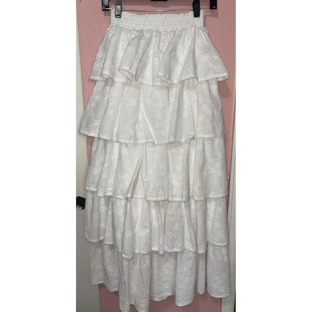 Hill House Noemie Women’s Maxi Tiered Skirt size S NWT White Eyelet Romantic - Picture 2 of 5